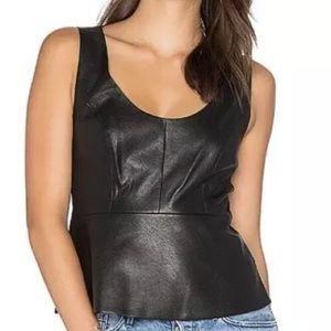 BCBG MAXAZRIA Cladiana Vegan Leather Peplum, Lined Top Size Med